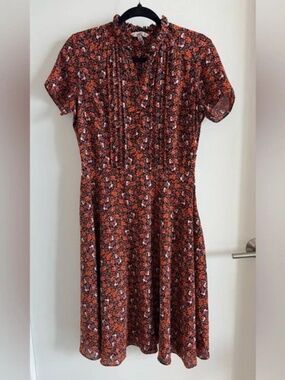 Nanette Lepore Floral Midi Dress Size 6 Red Black Button Front Feminine Romantic